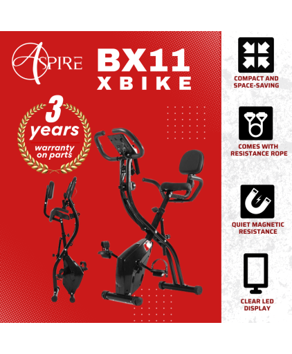 Aspire BX11 X Exercise Bike | Magnetic Indoor Cycling Bike | Home Fitness Bike with Backrest, LCD Display & Resistance Bands