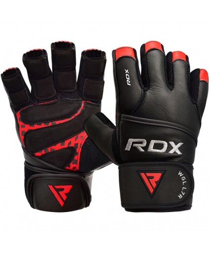RDX L7  Crown Leather Weightlifting Gloves in Red