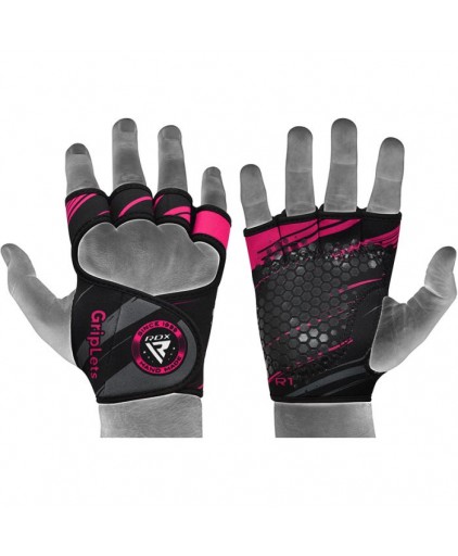 RDX R1 Weightlifting Grip w Short Strap in Pink
