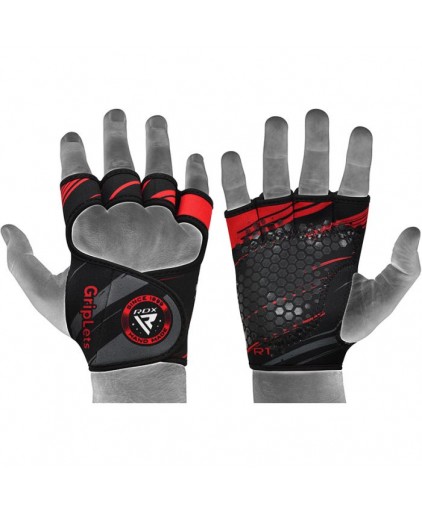 RDX R1 Weightlifting Grip w Short Strap in Red