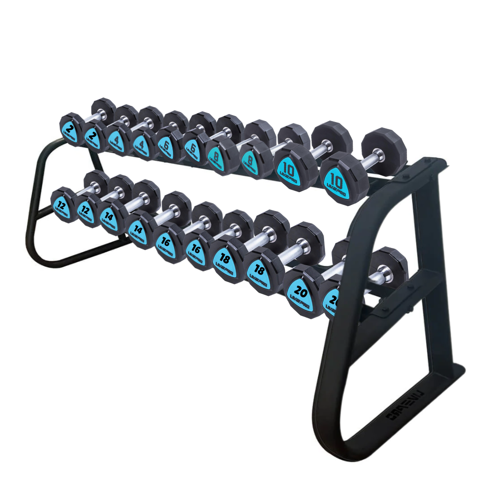 220Kg Urethane 12-Sided Dumbbells Set With 10 Pair 2-Tier Rack (2kg to 20kg)
