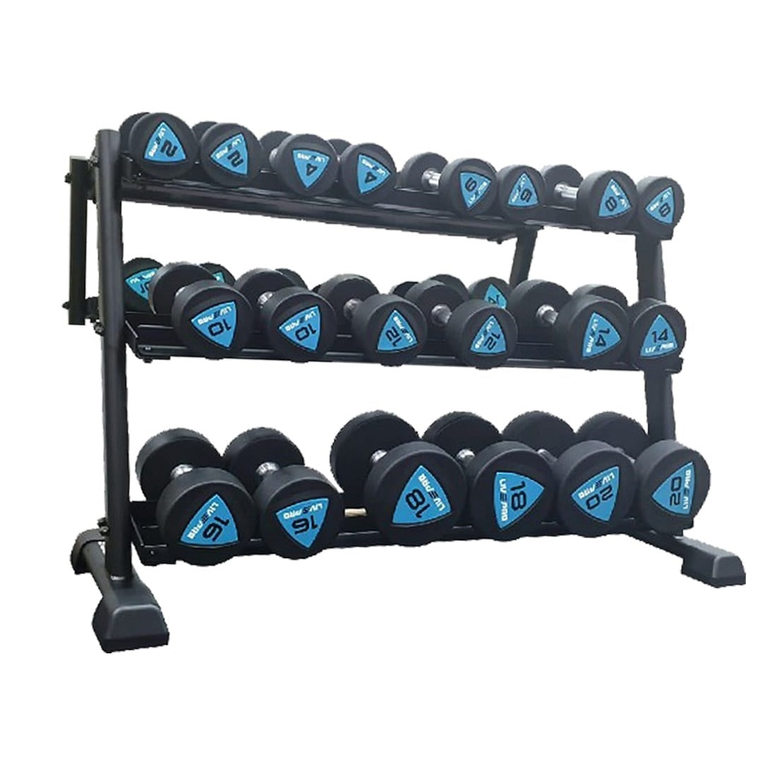 220kg Urethane Round Dumbbells Set with 10 Pair 3-Tier Rack (2kg to 20kg)
