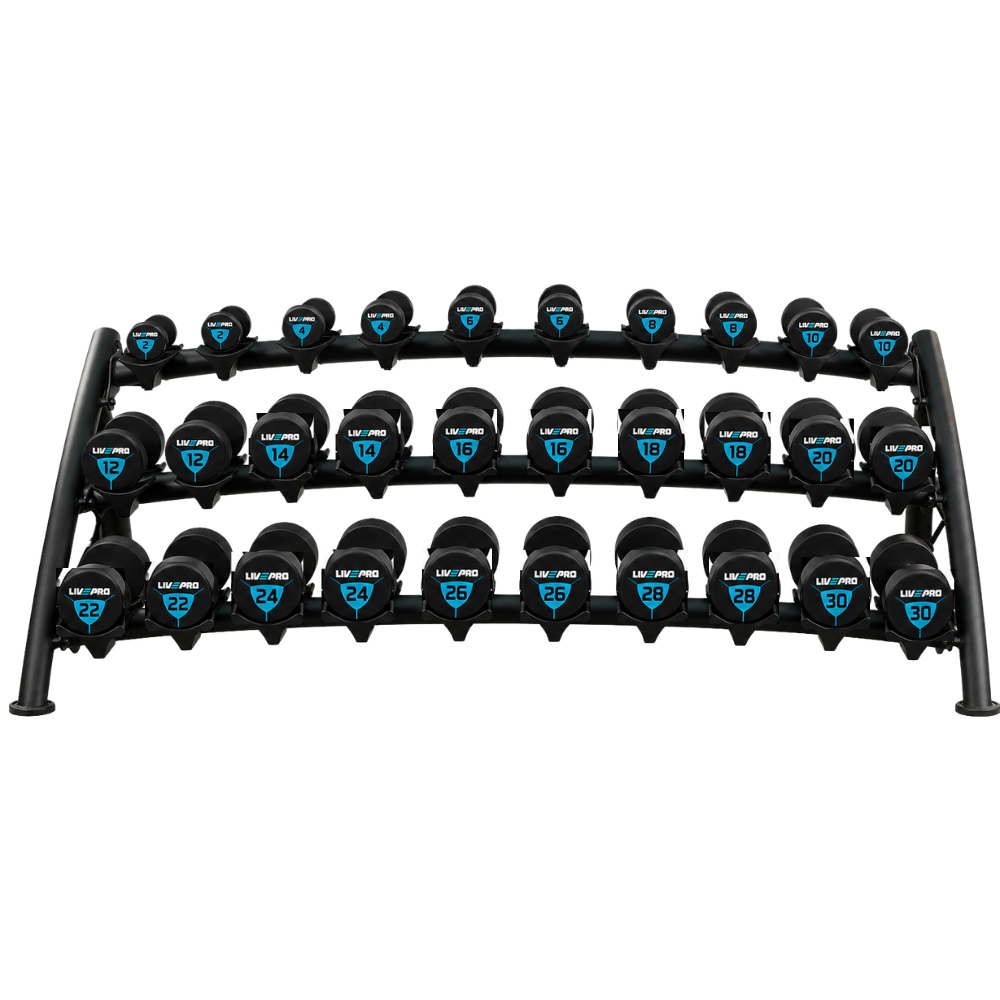 480kg Urethane Round Dumbbells Set with 15 Pairs 3-Tier Rack (2kg to 30kg)