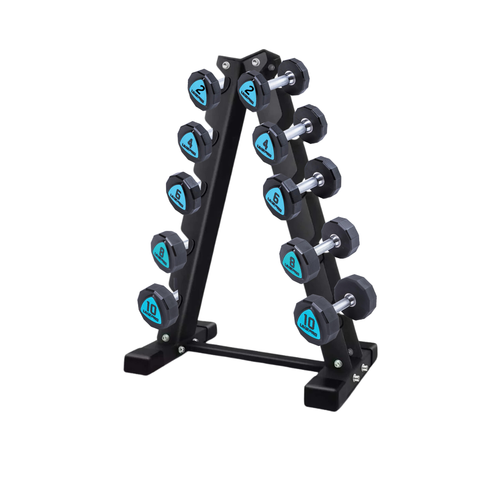 60Kg Urethane 12-Sided Dumbbells Set With 5 Pair Vertical Rack (2kg to 10kg)