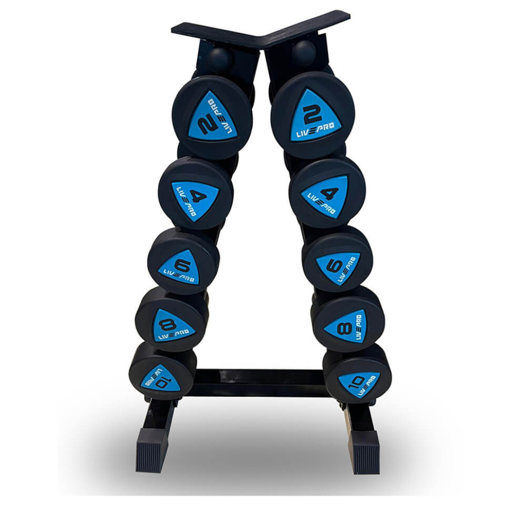 60kg Urethane Round Dumbbells Set With 5 Pair Vertical Rack (2kg to 10kg)