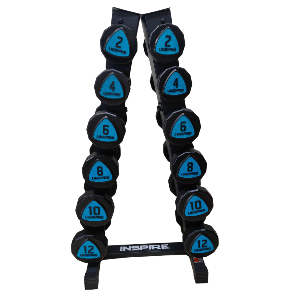 84Kg Urethane 12-Sided Dumbbells Set With 6 Pair Vertical Rack (2kg to 12kg)