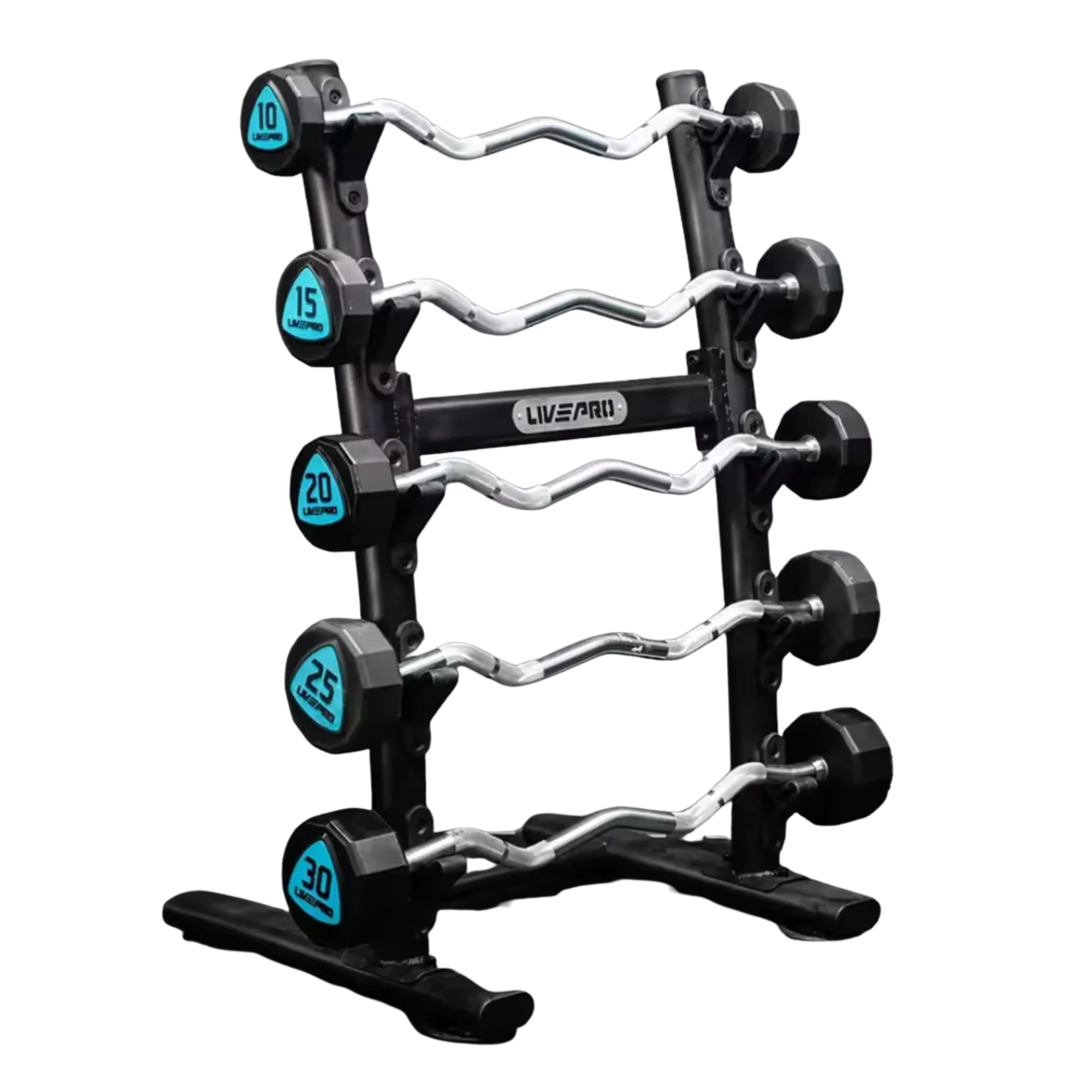 Premium Urethane 12-Sided Fixed EZ Curl Barbell Set with Rack